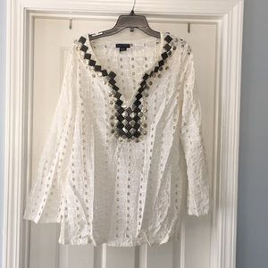 Boston Proper M cover up white tunic shirt